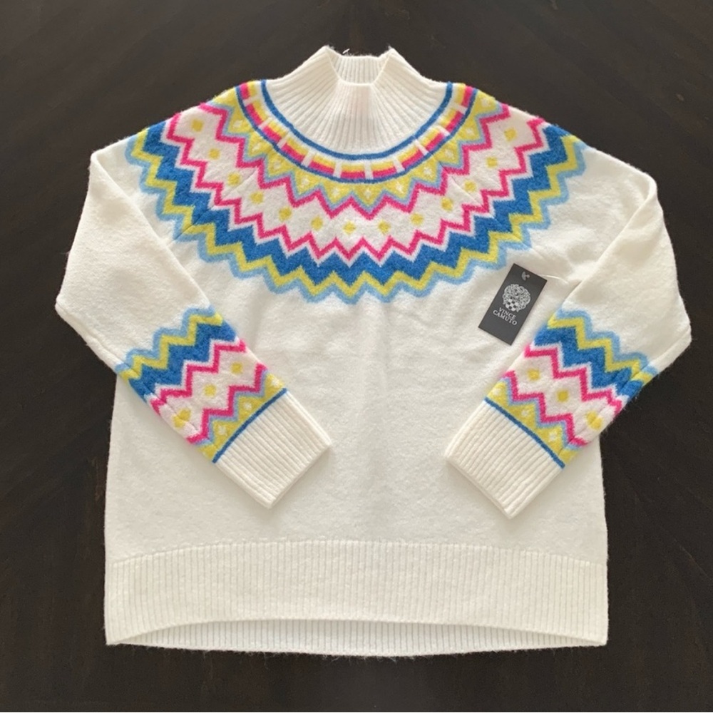 Vince Camuto White and Pink Cowl Neck Sweater